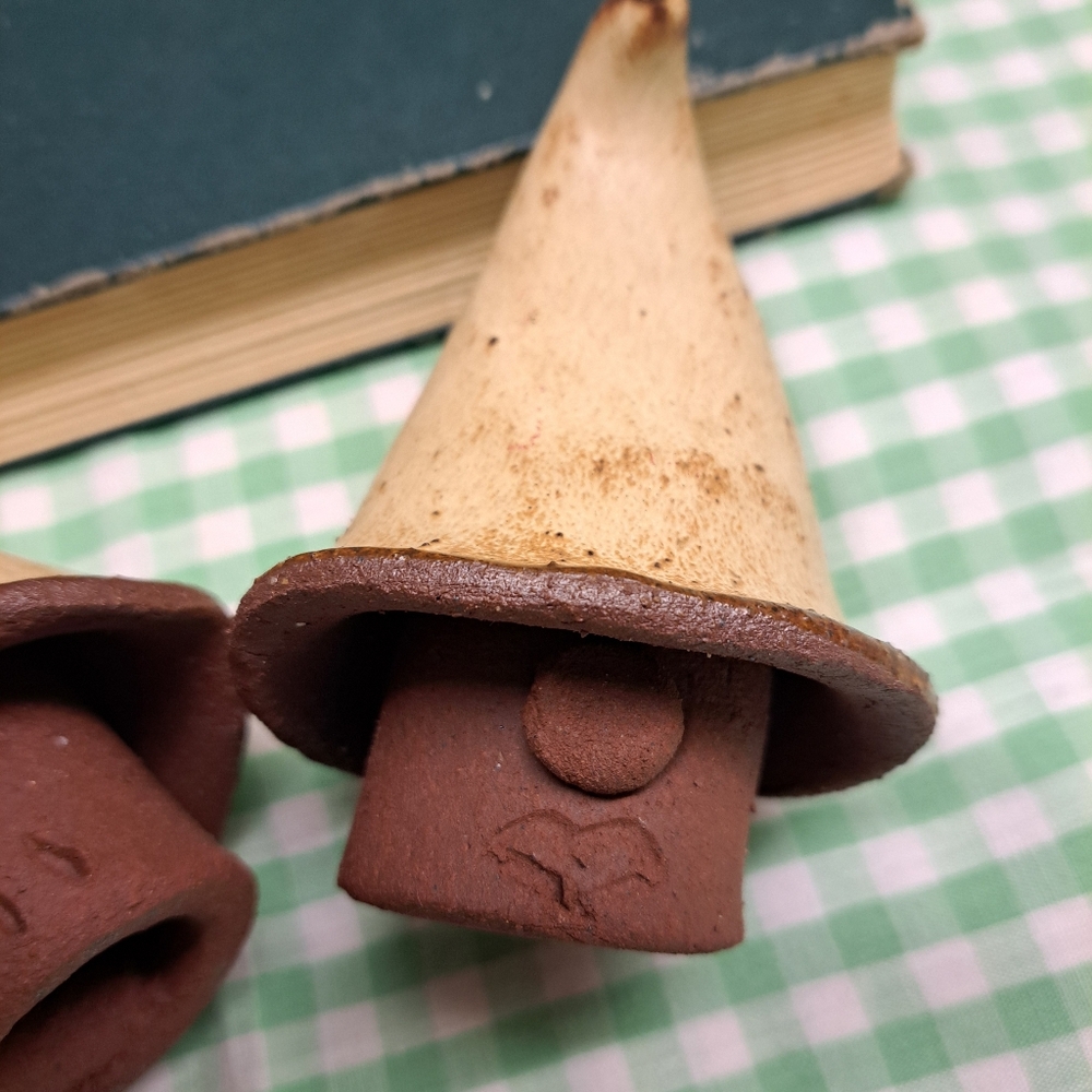 Rustic Handcrafted Brown and Tan Clay Pair Of Gnome Figurines - Picture 9 of 10